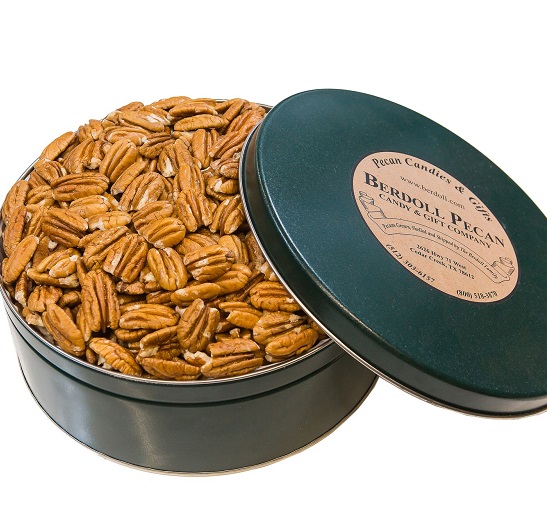 DELUXE NUTS ABOUT PECANS 3 LBS. PECAN HALVES IN RED TIN
